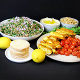 Turmeric Chicken & Tabbouleh Salad, Marinated Chickpeas + Lemon Shortbread Cookies (NF)