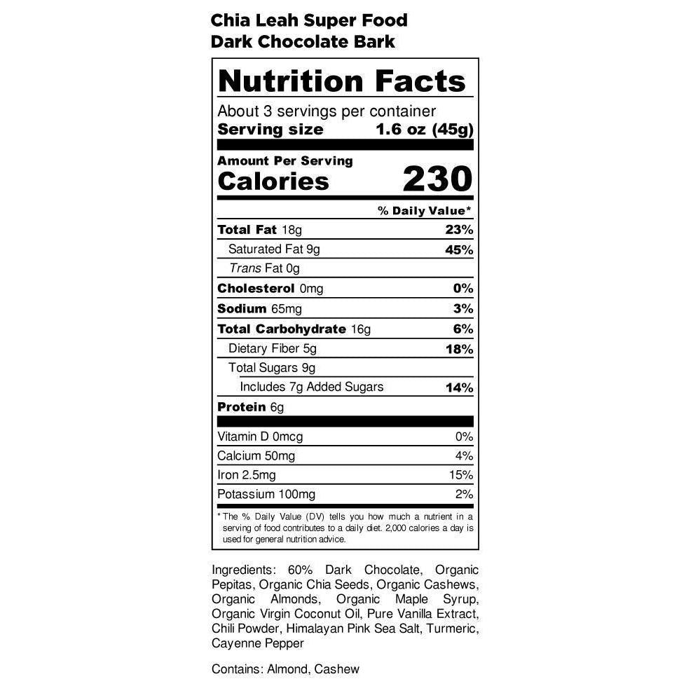 Chia Leah Super Food Dark Chocolate Bark